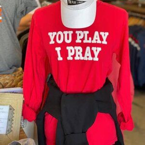 You Play I Pray Red Long Sleeve Comfort Colors T-Shirt